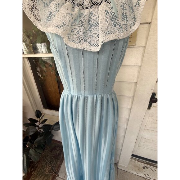 Vintage 70's Baby Blue Mai Dress With Lace Yoke Size Small - Picture 4 of 16